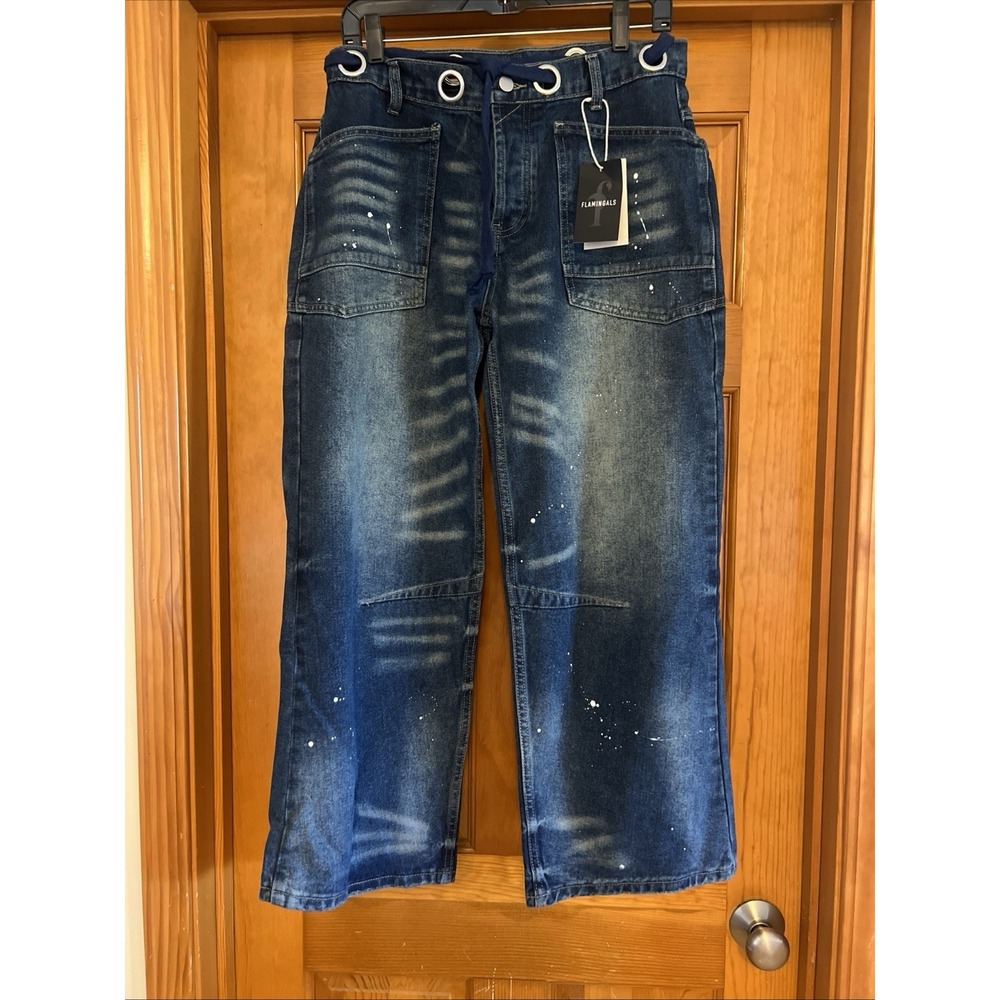 Flamingals Women's Barrel Leg Jeans Paint Splatter Sz Medium